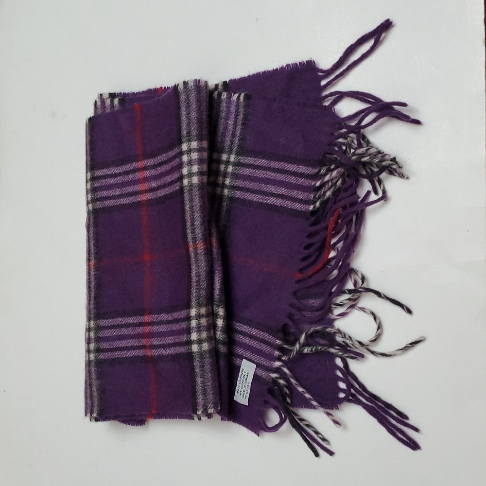 Purple Plaid Scarf 58" Long  100% Cashmere